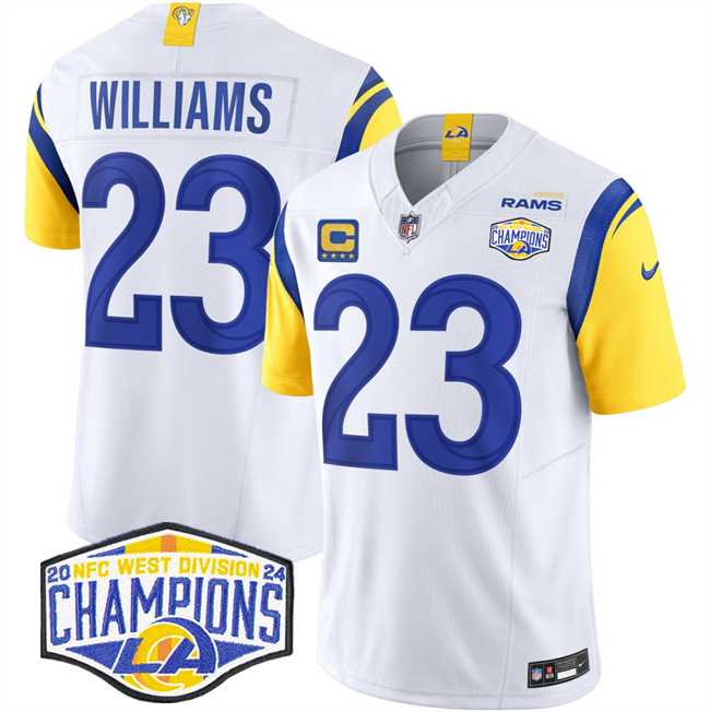 Men%27s Los Angeles Rams #23 Kyren Williams White 2024 NFC West Champions With 4-Star C Patch F.U.S.E. Vapor Untouchable Stitched Jersey->los angeles rams->NFL Jersey